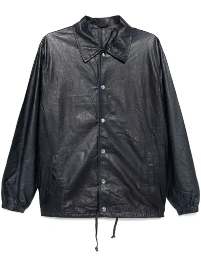 Giorgio Brato Leather Shirt Jacket In Blue