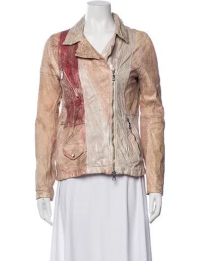 Pre-owned Giorgio Brato Leather Tie-dye Print Biker Jacket In Pink