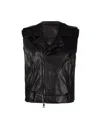 Emporio Armani Long Leather Gilet In Black