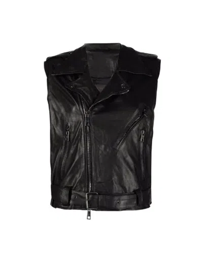 Giorgio Brato Long Leather Gilet In Black