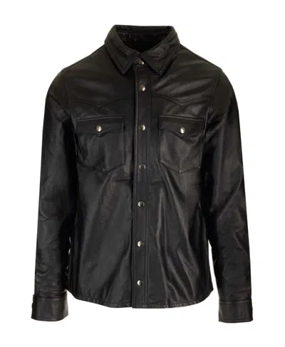 Giorgio Brato Long-sleeved Lapel Leather Jacket In Black