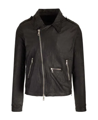 Giorgio Brato Long-sleeved Lapel Leather Jacket In Black