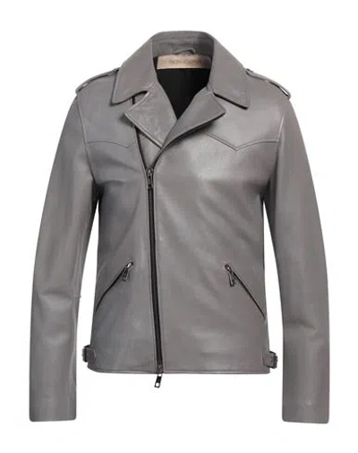 Giorgio Brato Man Jacket Grey Size 46 Leather In Gray