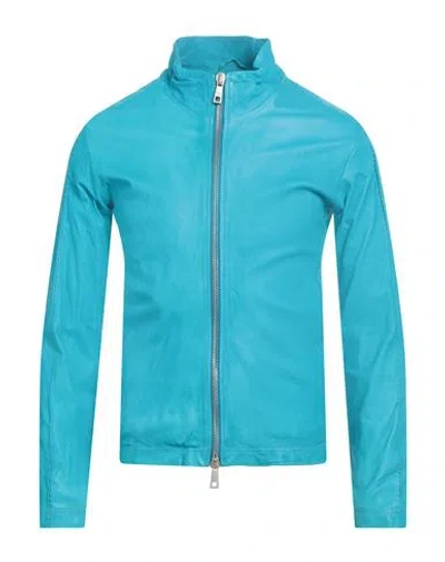 Giorgio Brato Man Jacket Turquoise Size 40 Leather In Blue