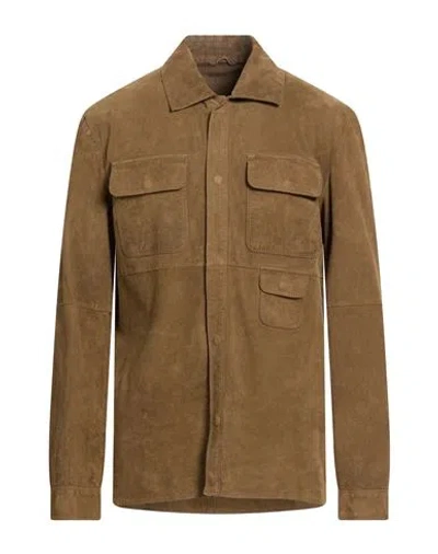 Giorgio Brato Man Shirt Military Green Size 40 Leather In Brown