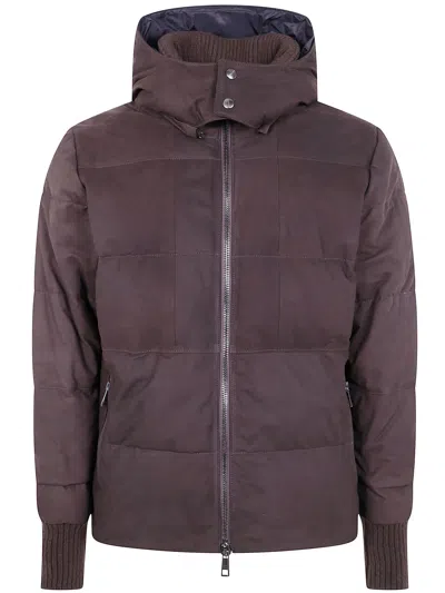 Giorgio Brato Nabuck Leather Padded Jacket In Burgundy