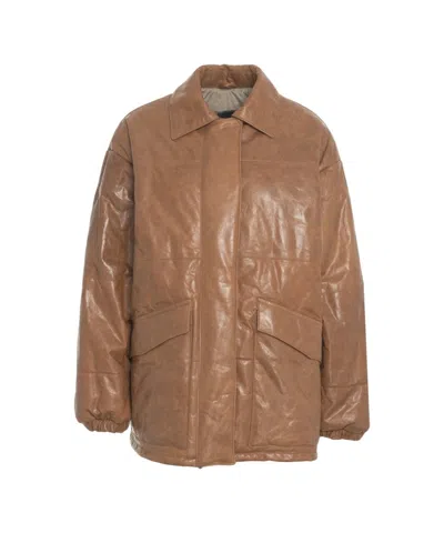 Giorgio Brato Oversized Brown Leather Jacket With Classic Collar In Multi