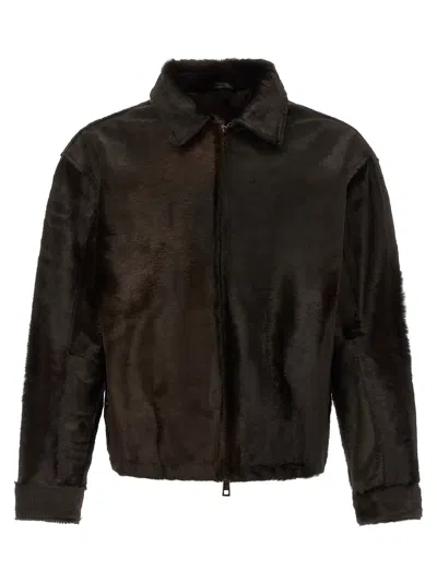Giorgio Brato Pony Hair Calf Leather Jacket In Brown