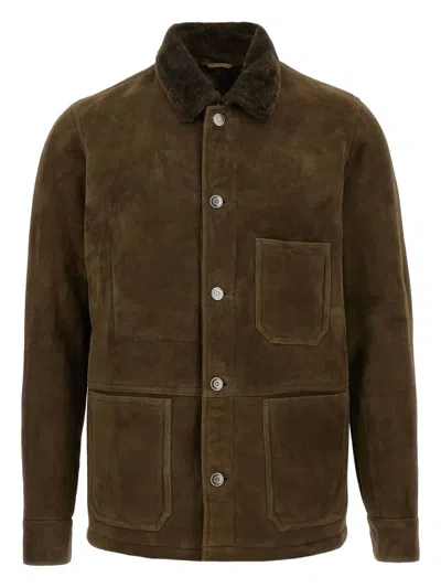 GIORGIO BRATO SHEARLING-COLLAR SUEDE JACKET
