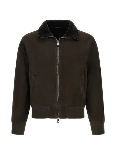 Giorgio Brato Shearling-collar Suede Jacket In Brown