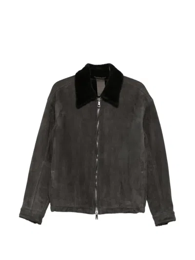 Giorgio Brato Shearling-collar Suede Jacket In Gray