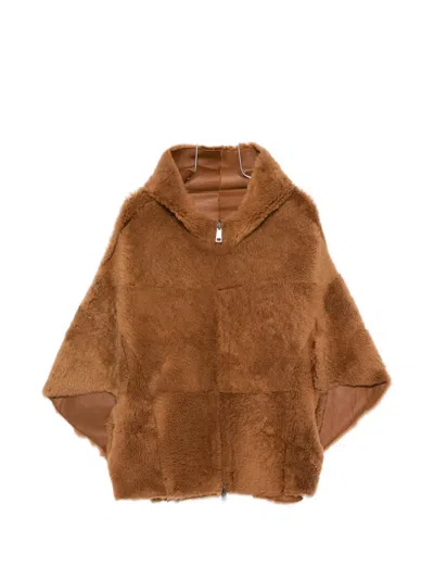Giorgio Brato Shearling-finish Hooded Cape In Brown