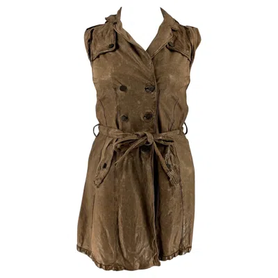 Pre-owned Giorgio Brato Size 10 Brown Taupe Leather Distressed Belted Vest