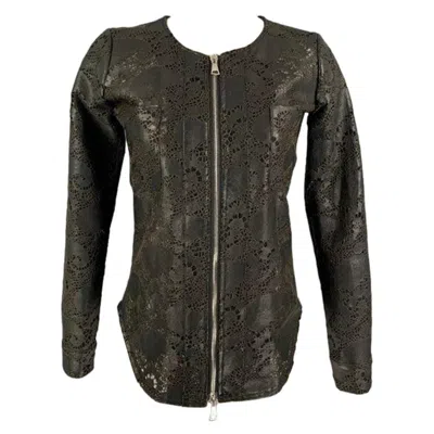 Pre-owned Giorgio Brato Size 4 Black Lace Perforated Zip Up Jacket Blazer
