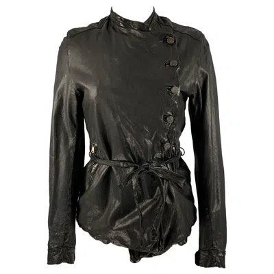 Pre-owned Giorgio Brato Size 4 Black Leather Button Up Jacket