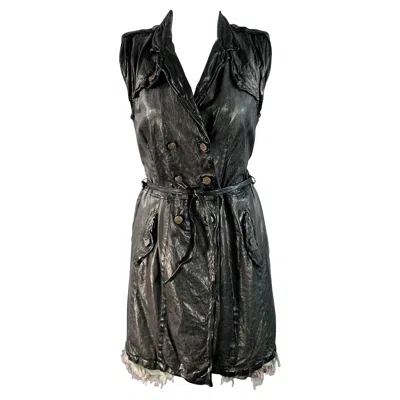 Pre-owned Giorgio Brato Size 6 Black Leather Double Breasted Belted Longline Vest