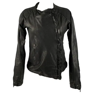 Pre-owned Giorgio Brato Size 6 Black Leather Zip Up Jacket (outdoor)