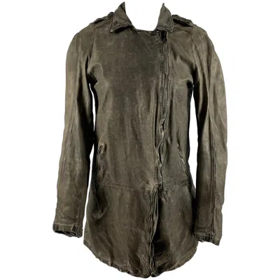 Pre-owned Giorgio Brato Size 6 Grey Leather Distressed Zip Up Jacket In Gray