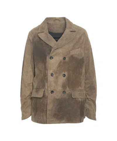Giorgio Brato Suede Blazer With Double-breasted Closure And Flap Pockets In Brown