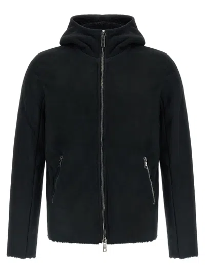 Giorgio Brato Velour Leather Hoodie In Black