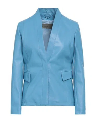 Giorgio Brato Woman Suit Jacket Light Blue Size 4 Soft Leather