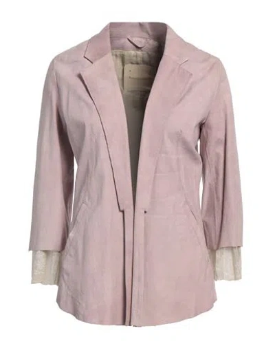 Giorgio Brato Woman Blazer Pink Size 6 Leather, Cotton, Silk