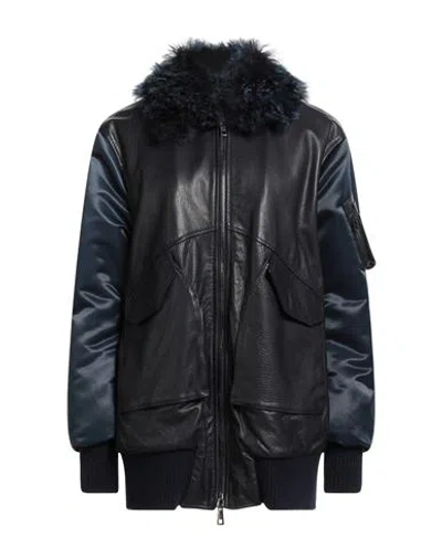Giorgio Brato Woman Jacket Black Size 6 Leather, Cotton, Nylon