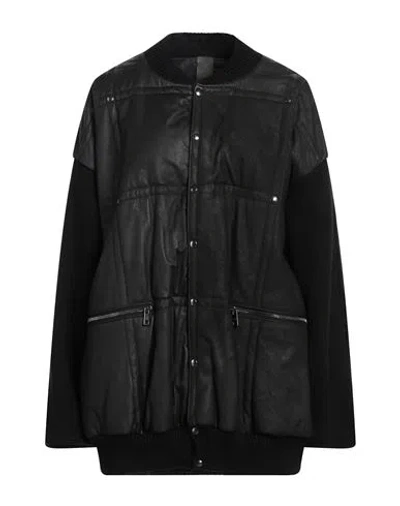 Giorgio Brato Woman Jacket Black Size 6 Soft Leather, Polyamide, Acetate, Wool