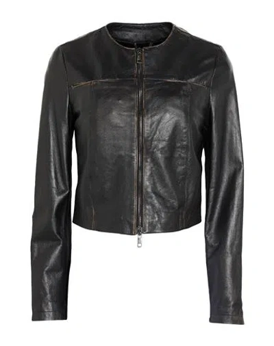 Giorgio Brato Woman Jacket Dark Brown Size 2 Leather In Black