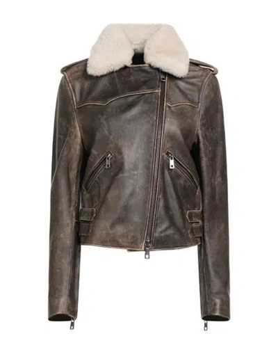 Giorgio Brato Woman Jacket Dark Brown Size 6 Leather, Shearling