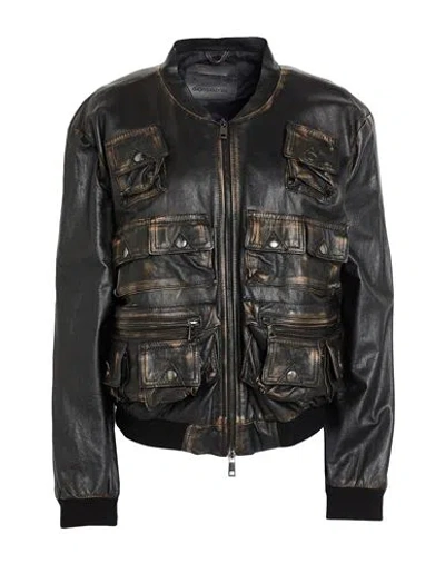 Giorgio Brato Woman Jacket Dark Brown Size 8 Leather In Black