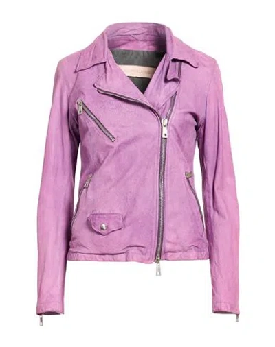 Giorgio Brato Woman Jacket Mauve Size 6 Leather In Purple