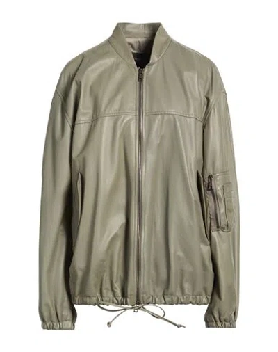 Giorgio Brato Woman Jacket Sage Green Size S/m Leather In Gray