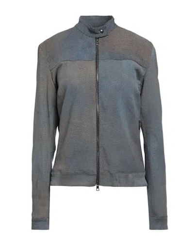 Giorgio Brato Woman Jacket Slate Blue Size 10 Leather