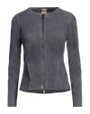 Giorgio Brato Woman Jacket Slate Blue Size 10 Leather