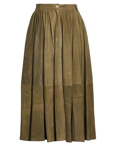 Giorgio Brato Woman Midi Skirt Military Green Size 4 Leather In Brown