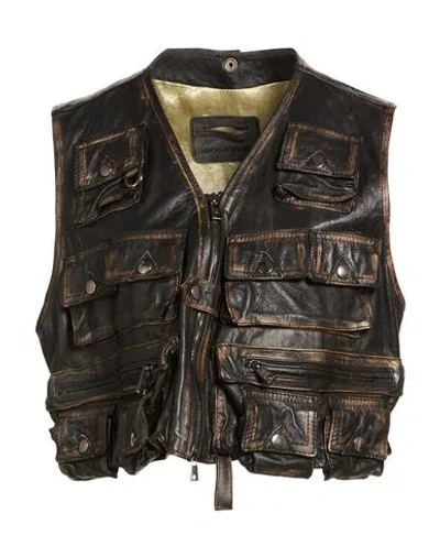 Giorgio Brato Woman Vest Dark Brown Size 6 Leather In Black
