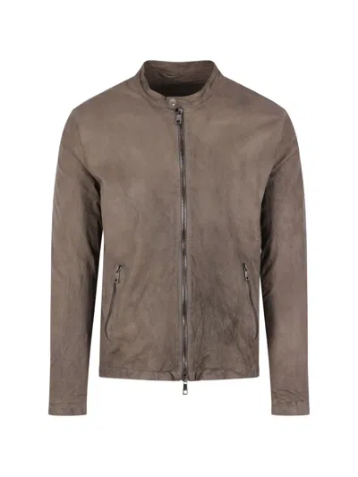 Giorgio Brato Zip Lamb Leather Jacket In Brown