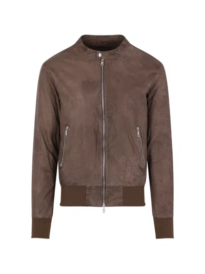 Giorgio Brato Zip Lamb Leather Jacket In Brown