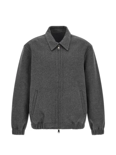 Giorgio Brato Cashmere Wool Jacket Collared Elastic Hem In Gray