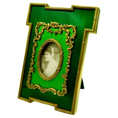 Pre-owned Giorgio Salimbeni Picture Frame Green Two-tones Enamel Guilloche Sterling Silver Salimbeni