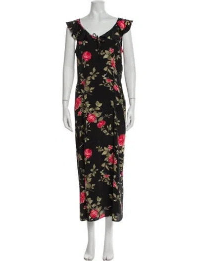 Pre-owned Giorgio Sant'angelo Floral Print Long Dress In Black