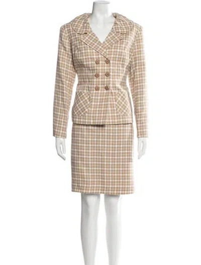 Pre-owned Giorgio Sant'angelo Plaid Print Skirt Suit In Neutral