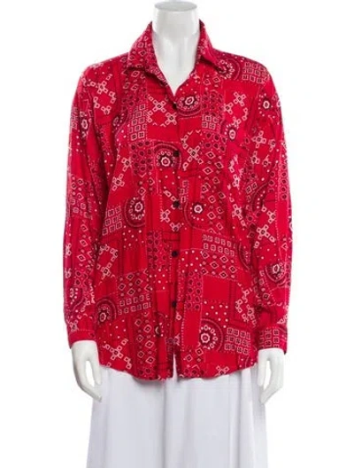 Pre-owned Giorgio Sant'angelo Printed Long Sleeve Button-up Top In Red