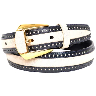 Pre-owned Giorgio White Lizard And Blue Leather Belt By 's Worth Ave Palm Beach, Brand New