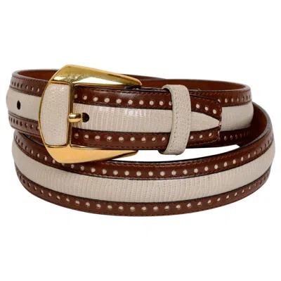 Pre-owned Giorgio White Lizard And Brown Leather Belt By 's Worth Ave Palm Beach, Brand New