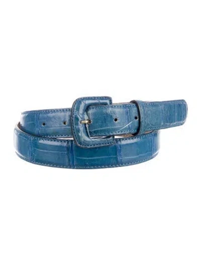 Pre-owned Giorgio's Of Palm Beach Skinny Alligator Belt In Blue