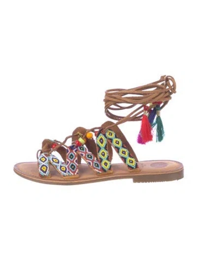 Pre-owned Gioseppo Suede Patterned Gladiator Sandals In Multicolor