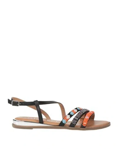 Gioseppo Woman Sandals Black Size 5 Leather, Textile Fibers