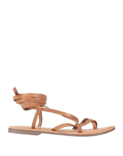 Gioseppo Woman Thong Sandal Tan Size 6.5 Leather In Brown